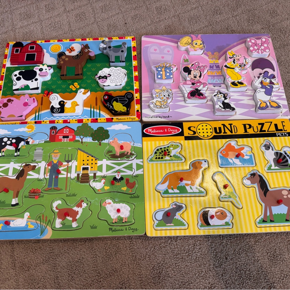 Melissa & Doug Animal Sound Puzzle Set - Green, Yellow, Pink